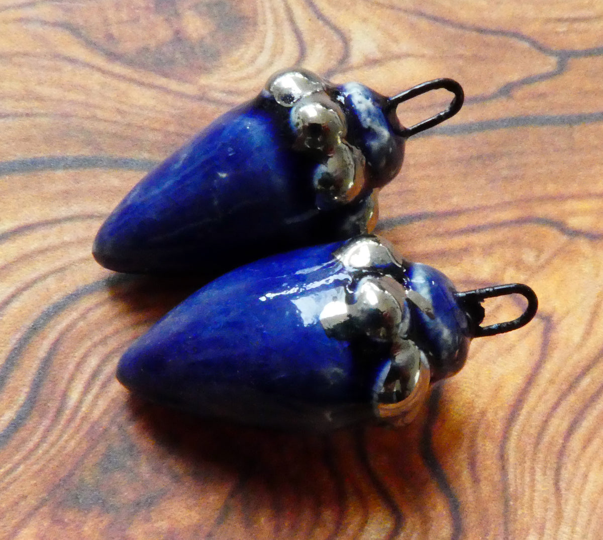 Ceramic Lustre Specked Pointy Charms - Mirror Blue