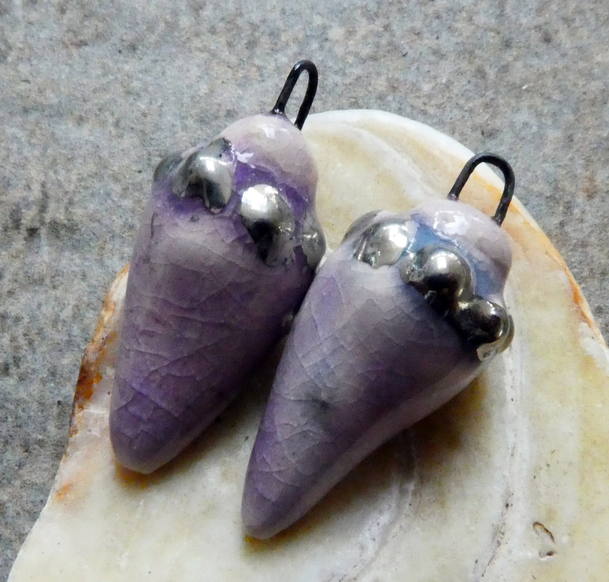 Ceramic Lustre Specked Pointy Charms - Amethyst