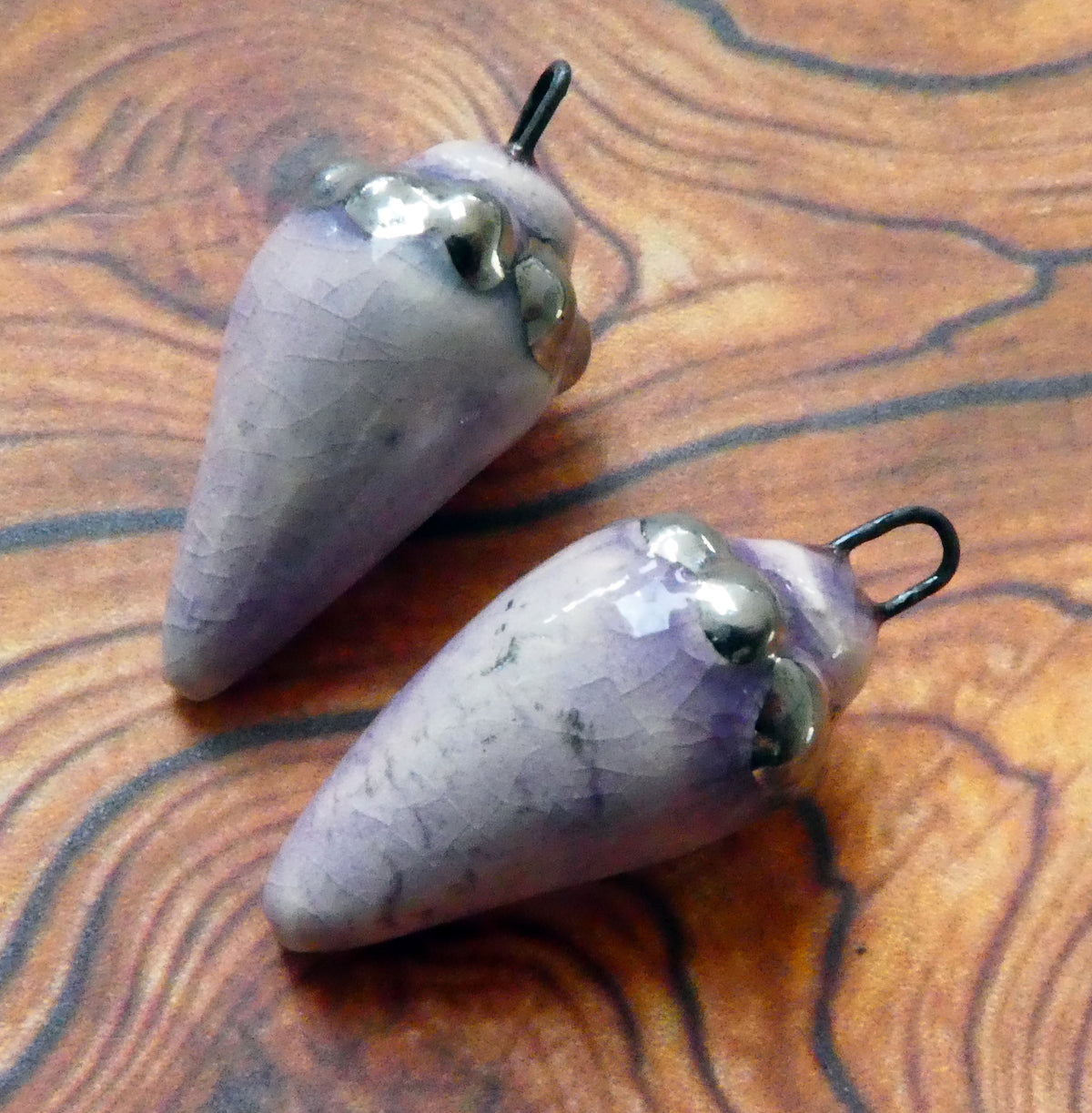 Ceramic Lustre Specked Pointy Charms - Amethyst