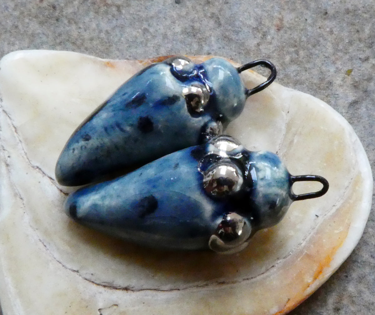 Ceramic Lustre Specked Pointy Charms - Ocean Mist