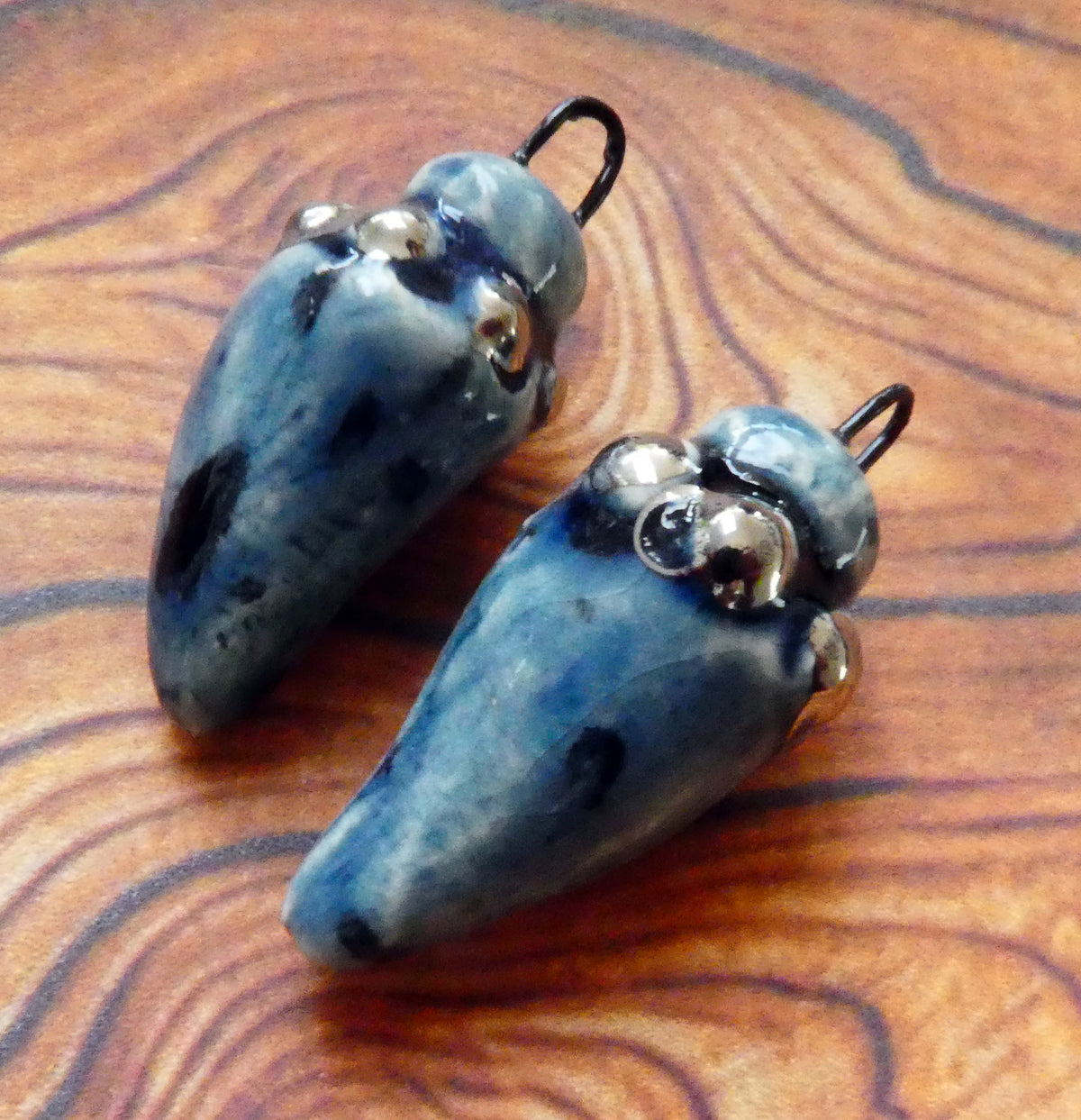 Ceramic Lustre Specked Pointy Charms - Ocean Mist