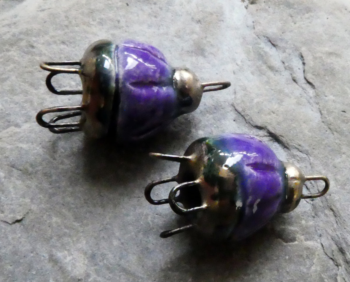 Ceramic Kuchi Cap Connectors -Dark Purple