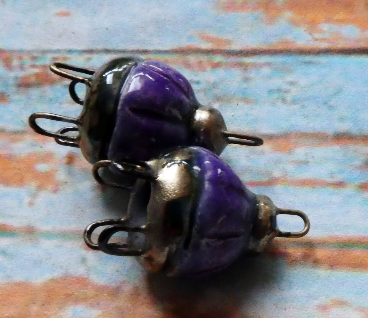 Ceramic Kuchi Cap Connectors -Dark Purple