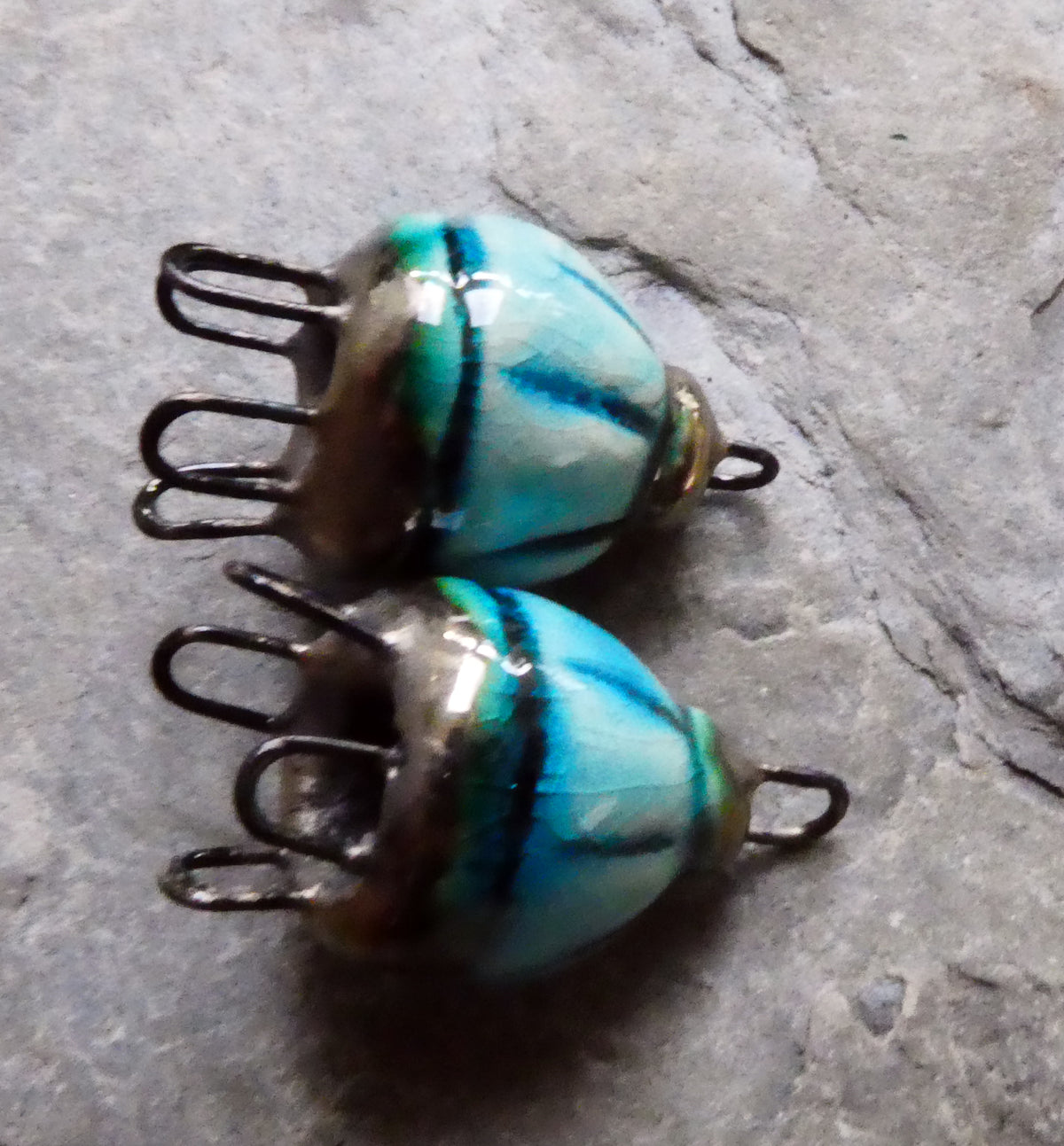 Ceramic Kuchi Cap Connectors -Taunton Turquoise