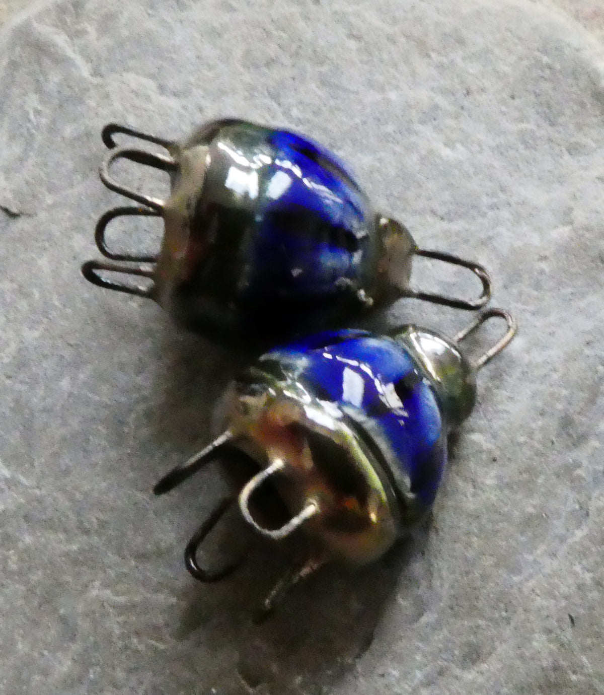 Ceramic Kuchi Cap Connectors -Mirror Blue
