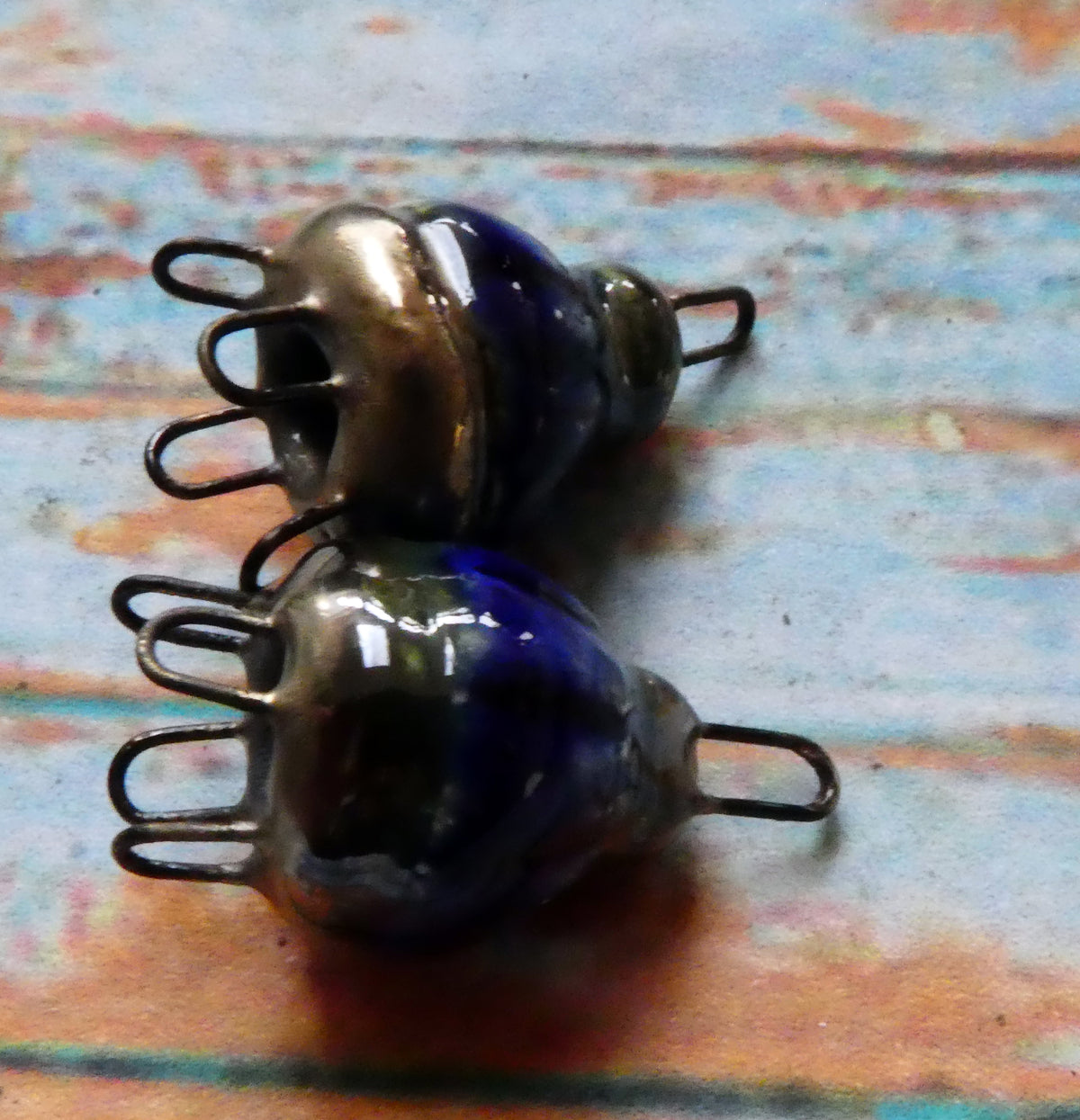 Ceramic Kuchi Cap Connectors -Mirror Blue