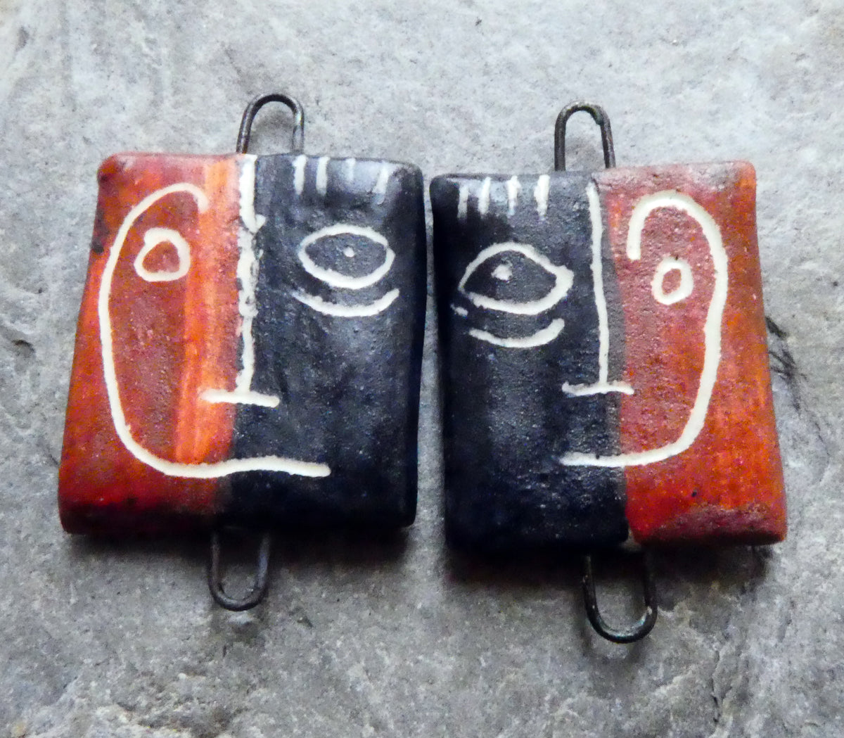 Ceramic Sgraffito Face Earring Charms #1