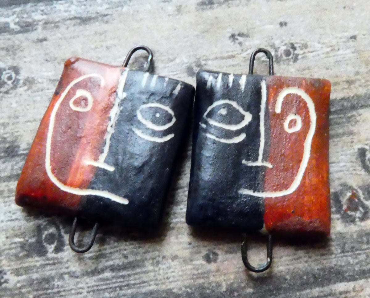 Ceramic Sgraffito Face Earring Charms #1