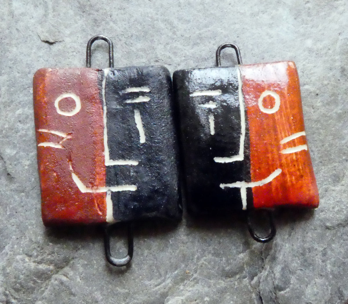 Ceramic Sgraffito Face Earring Charms #2