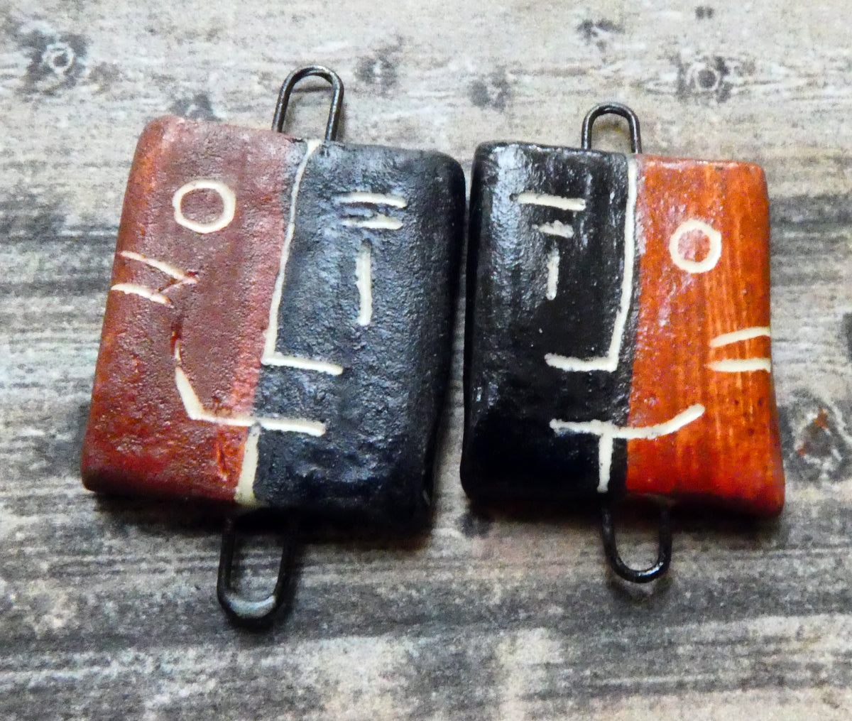 Ceramic Sgraffito Face Earring Charms #2