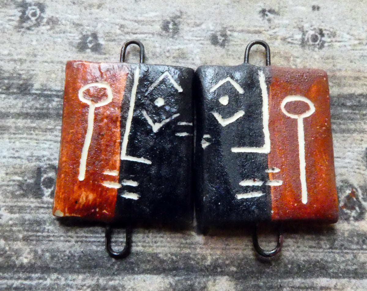 Ceramic Sgraffito Face Earring Charms #3