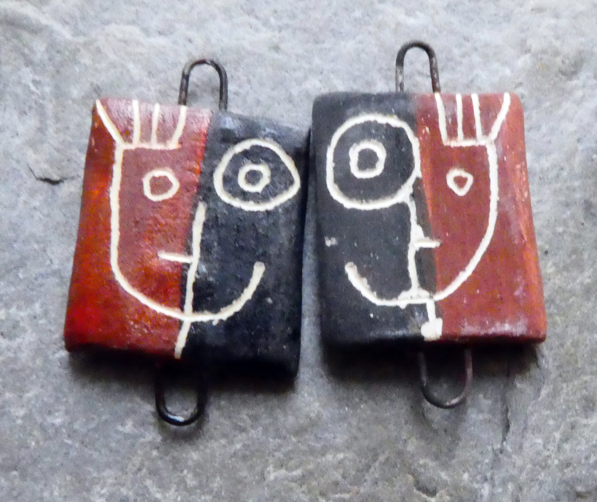Ceramic Sgraffito Face Earring Charms #4