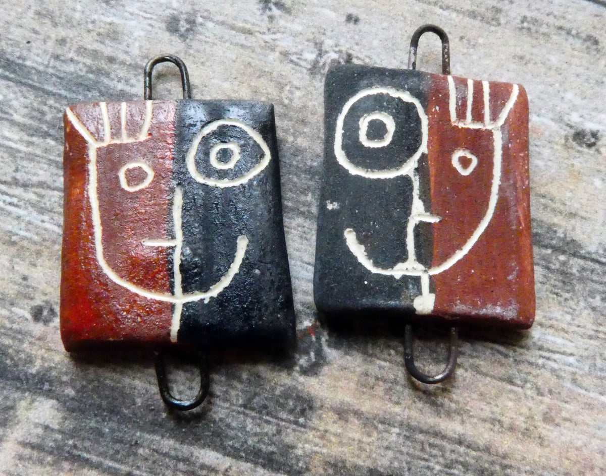 Ceramic Sgraffito Face Earring Charms #4