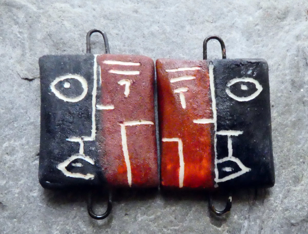 Ceramic Sgraffito Face Earring Charms #5