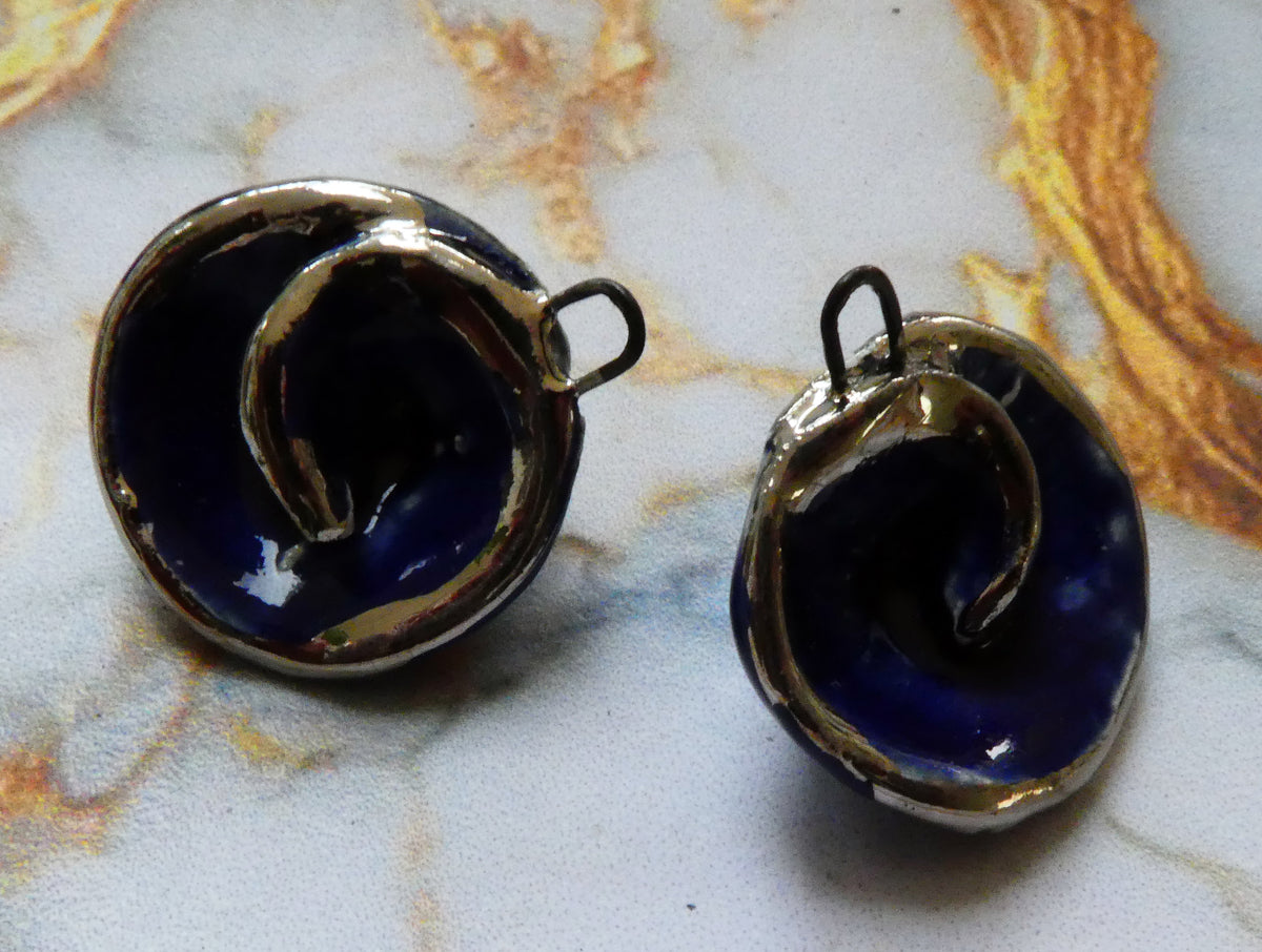 Ceramic Lustre Rimmed Coiled Charms - Mirror Blue