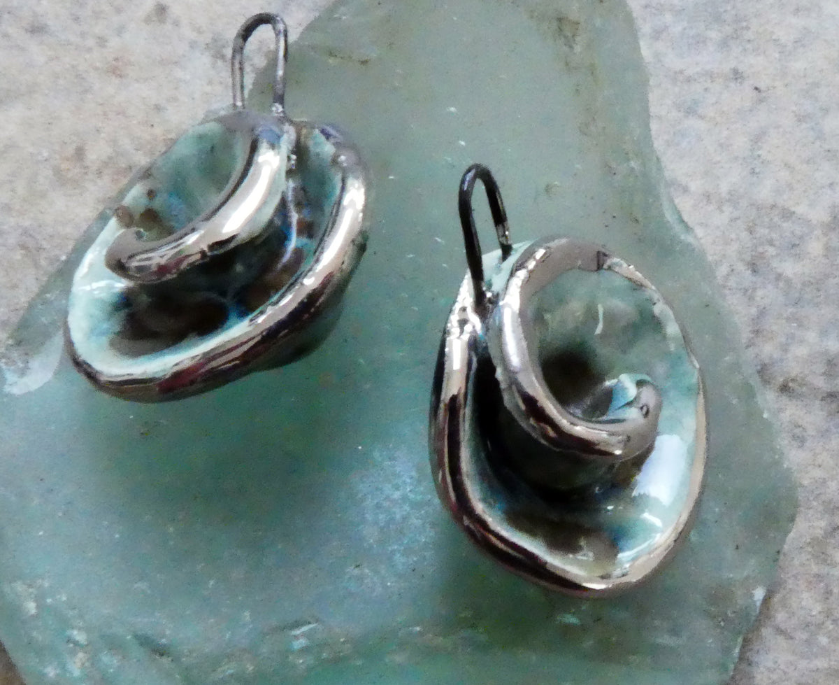 Ceramic Lustre Rimmed Coiled Charms - Mystic Jade