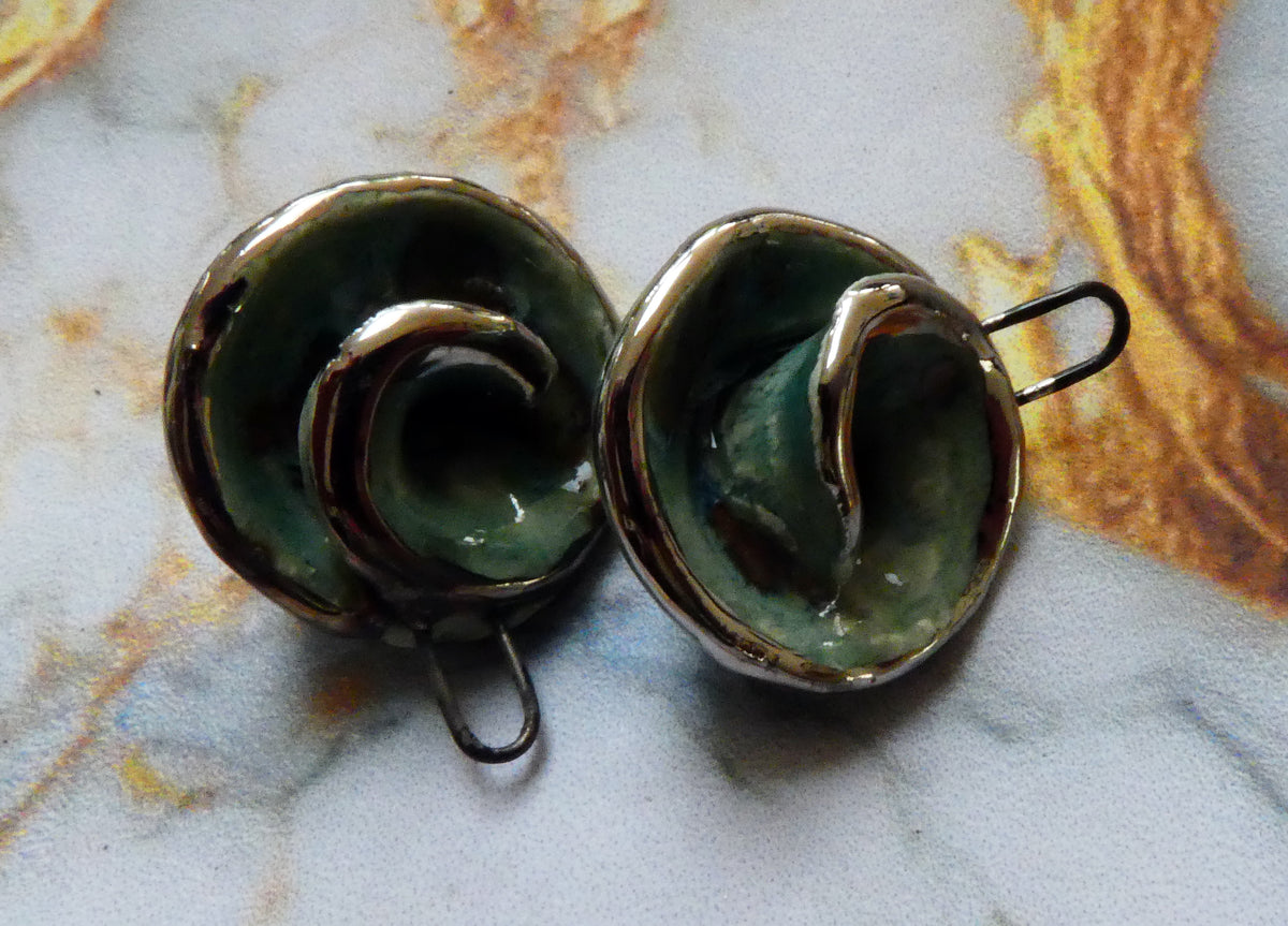 Ceramic Lustre Rimmed Coiled Charms - Mystic Jade