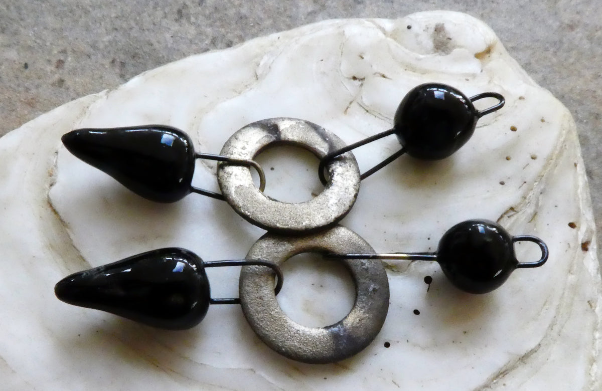 Ceramic Grungy Hoopy Dangles - Black