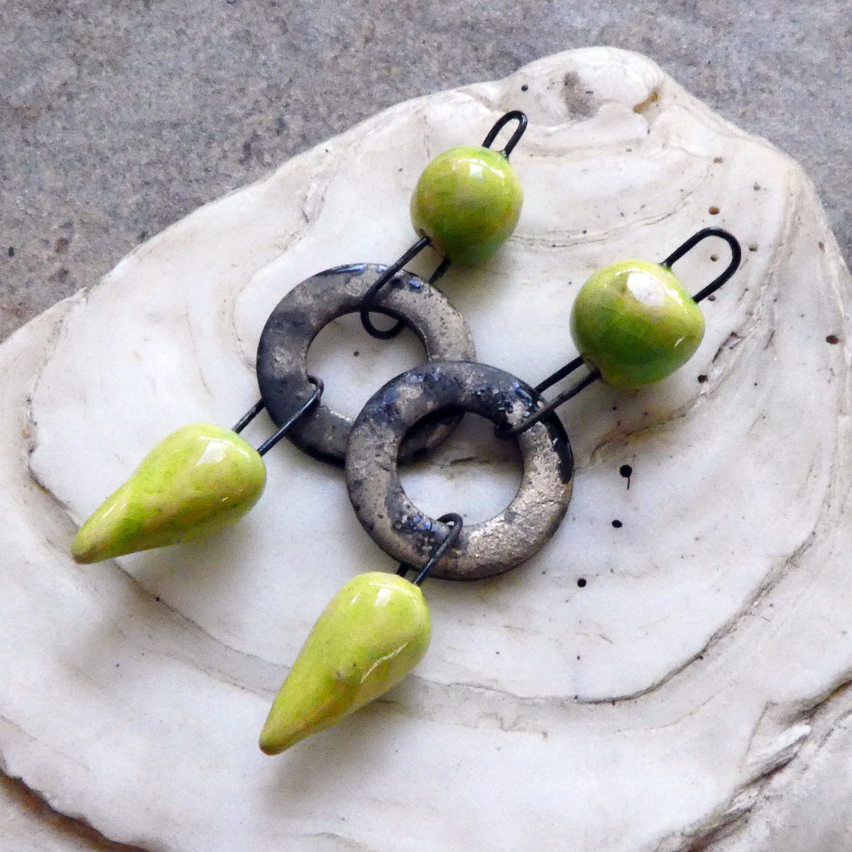 Ceramic Grungy Hoopy Dangles - Lime