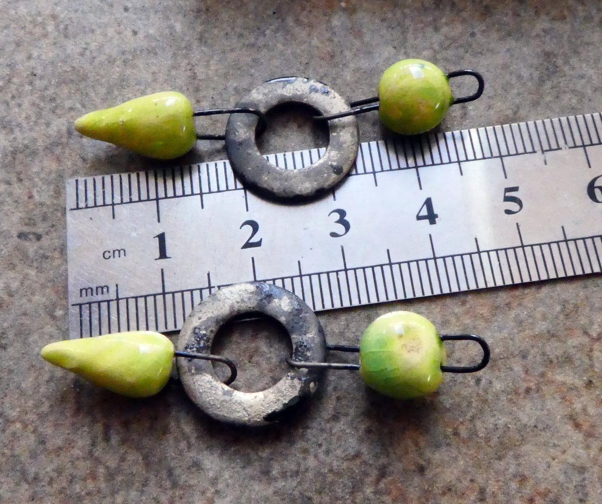 Ceramic Grungy Hoopy Dangles - Lime