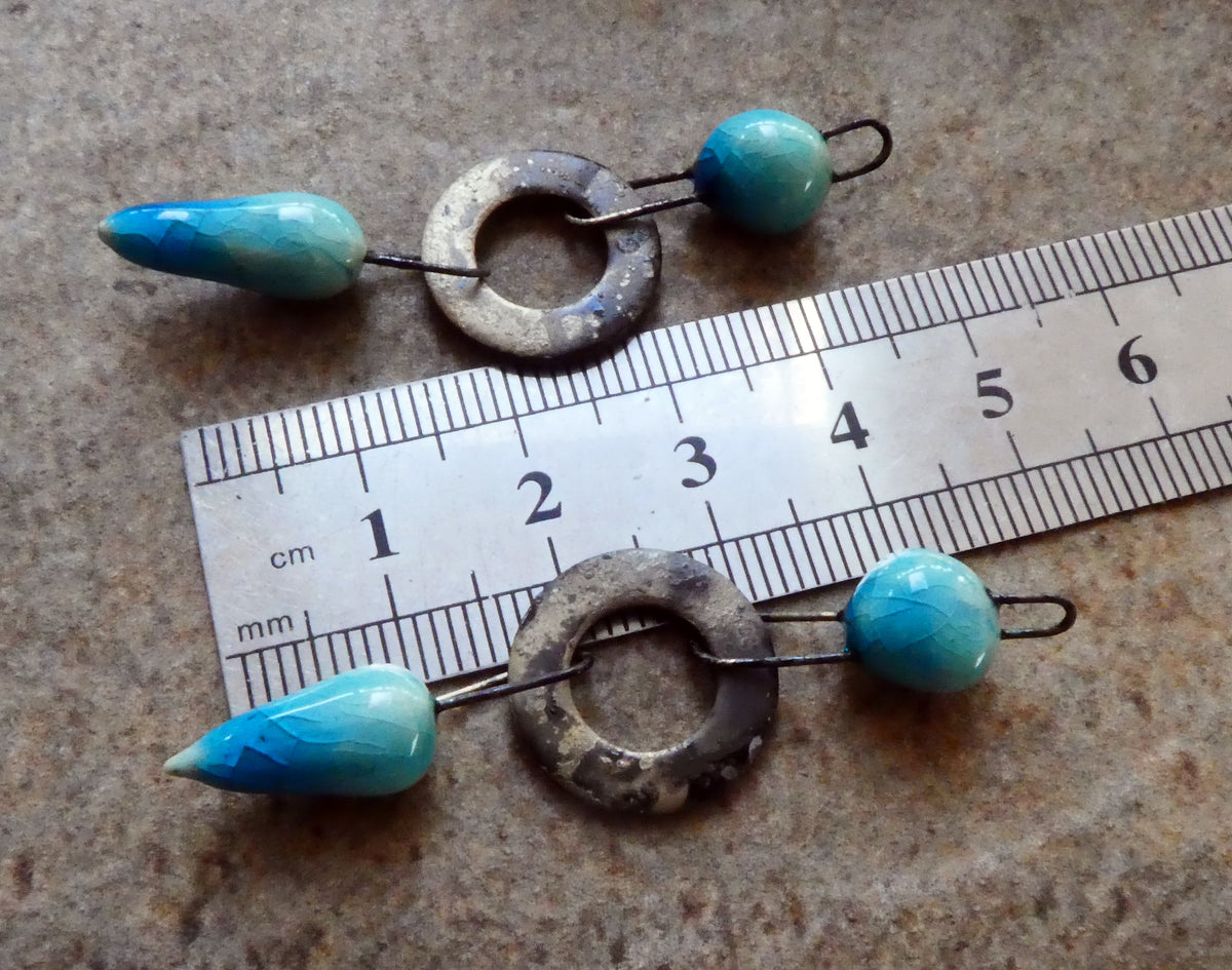 Ceramic Grungy Hoopy Dangles - Taunton Turquoise