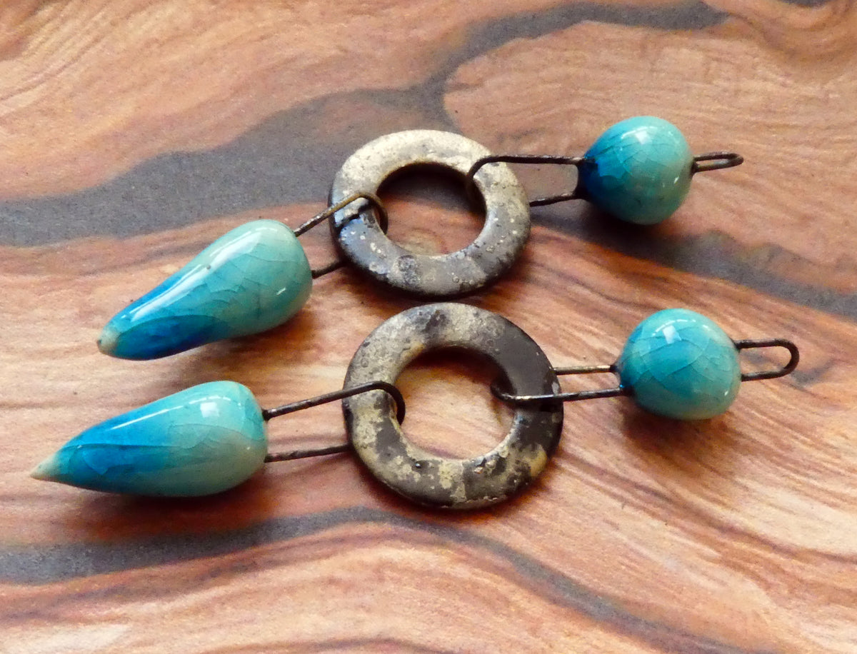 Ceramic Grungy Hoopy Dangles - Taunton Turquoise