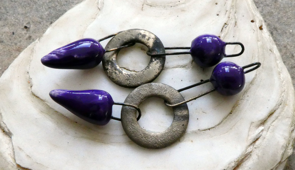 Ceramic Grungy Hoopy Dangles - Dark Purple