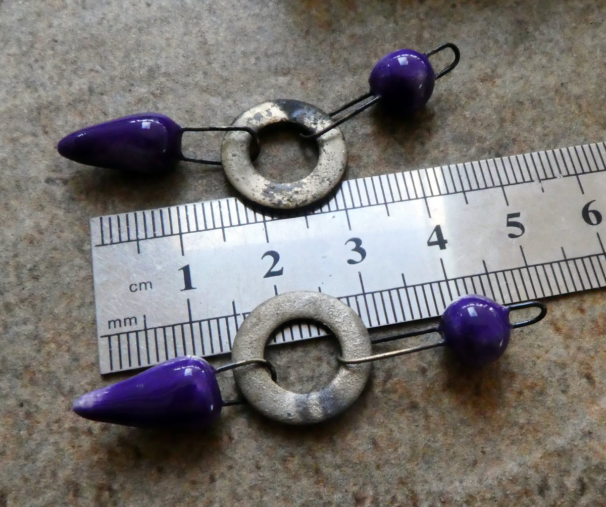 Ceramic Grungy Hoopy Dangles - Dark Purple