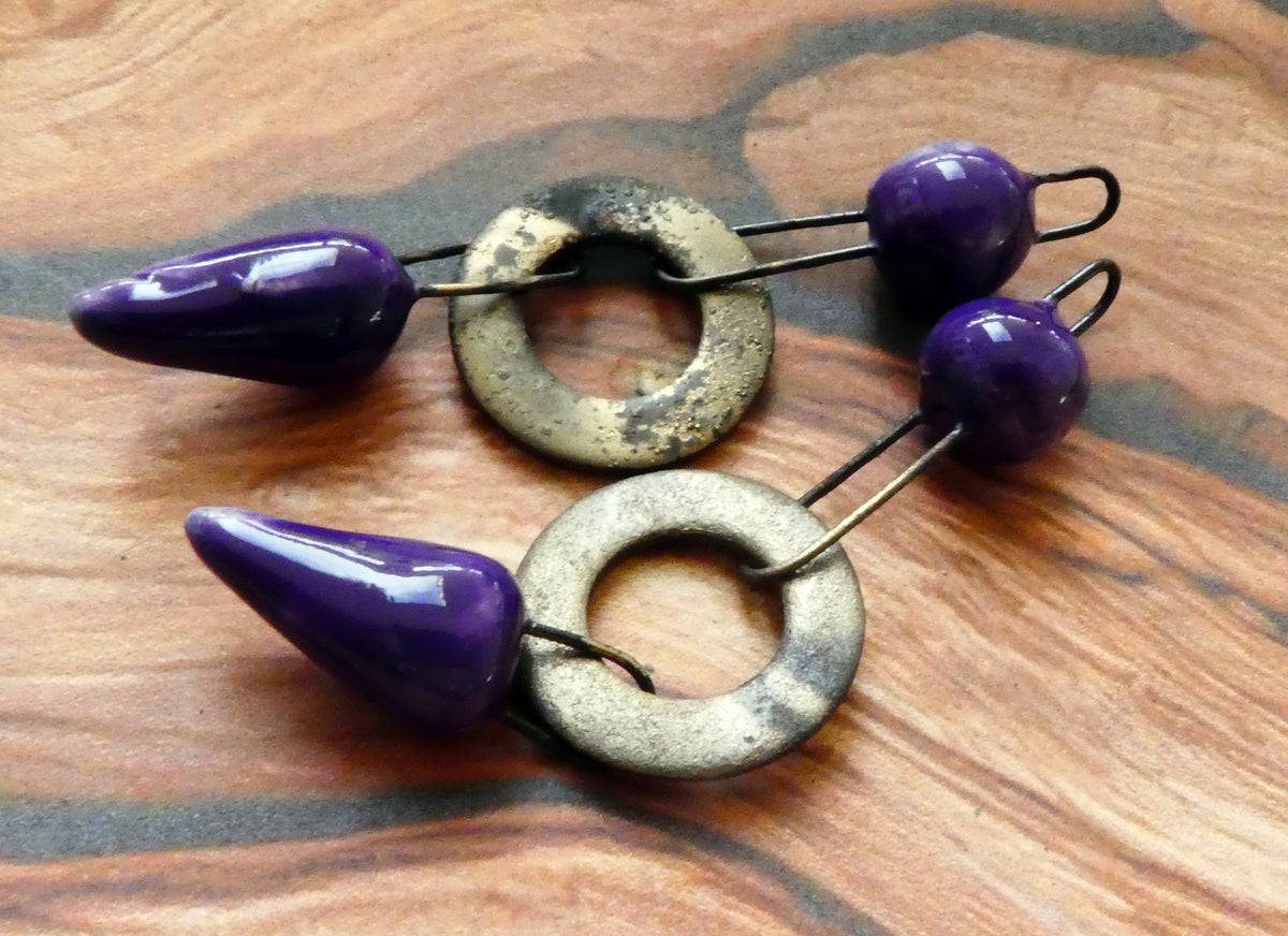 Ceramic Grungy Hoopy Dangles - Dark Purple