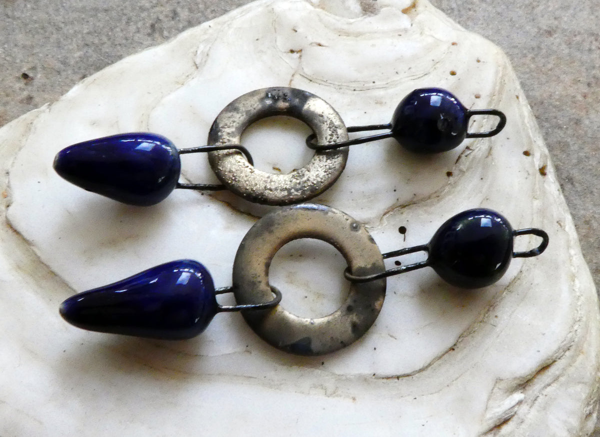 Ceramic Grungy Hoopy Dangles - Mirror Blue