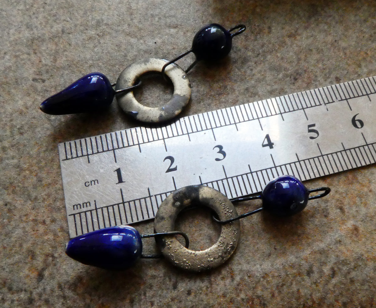 Ceramic Grungy Hoopy Dangles - Mirror Blue
