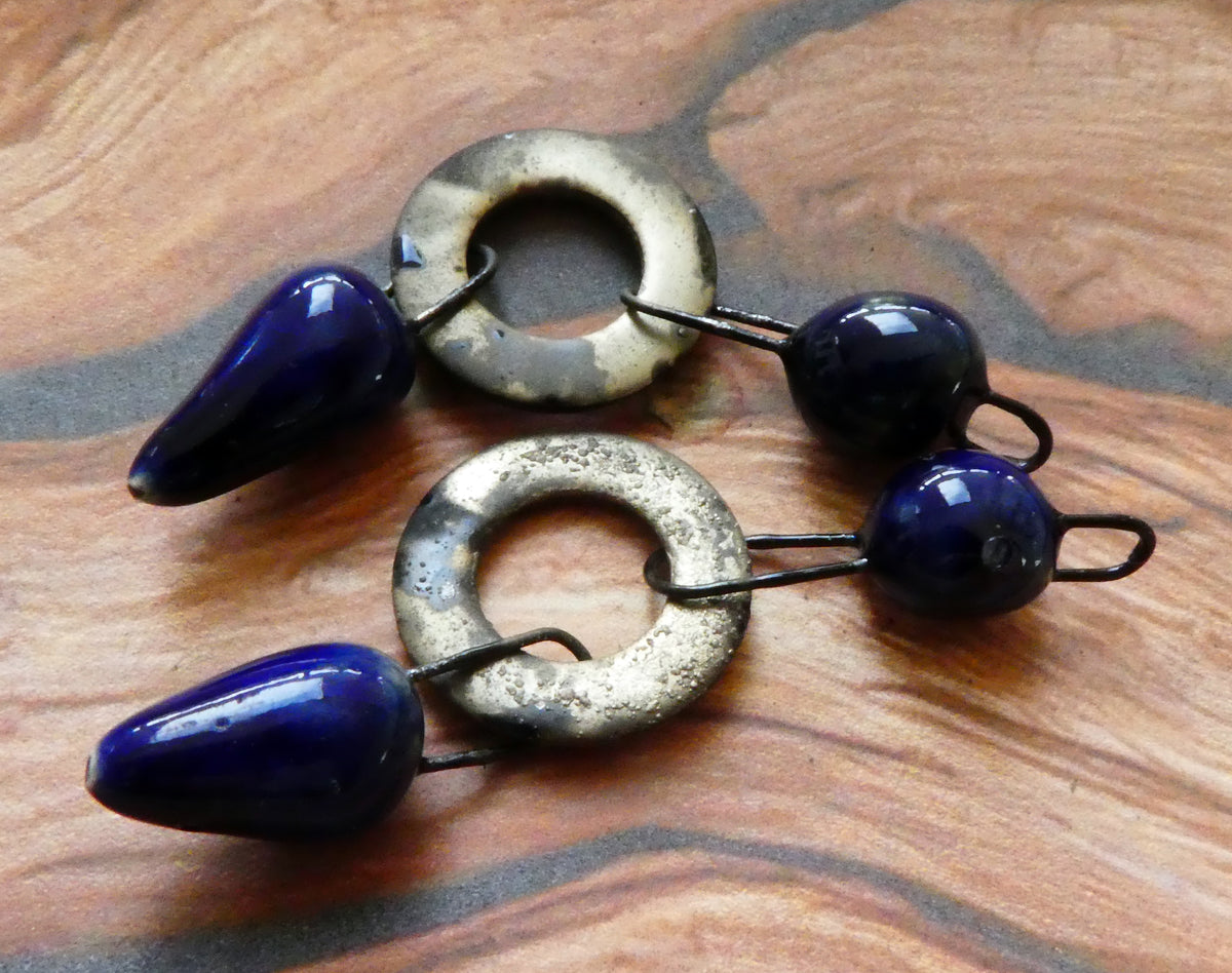 Ceramic Grungy Hoopy Dangles - Mirror Blue