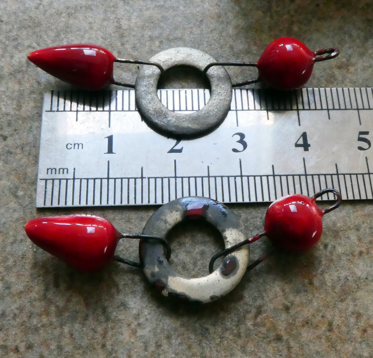 Ceramic Grungy Hoopy Dangles - Red
