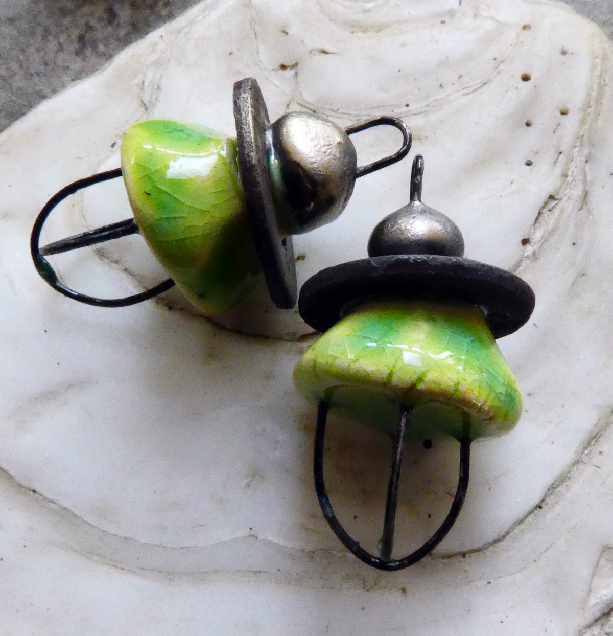 Ceramic Grungy Hoopy Connectors- Lime