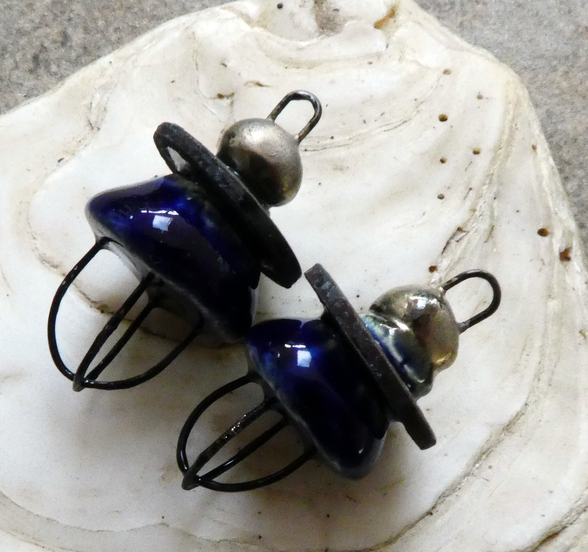 Ceramic Grungy Hoopy Connectors- Mirror Blue