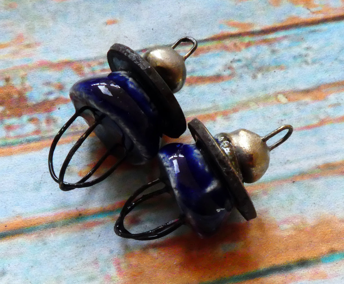 Ceramic Grungy Hoopy Connectors- Mirror Blue