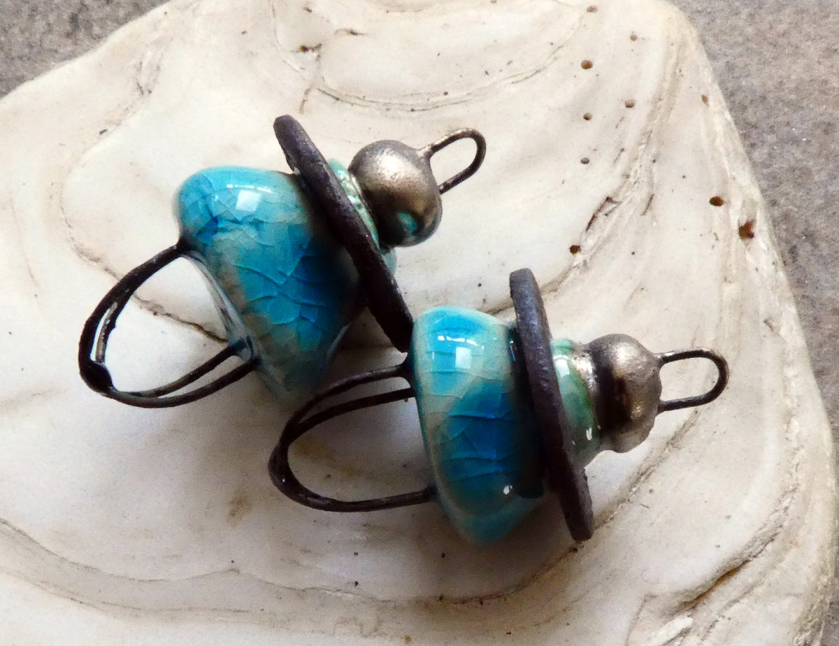 Ceramic Grungy Hoopy Connectors- Taunton Turquoise