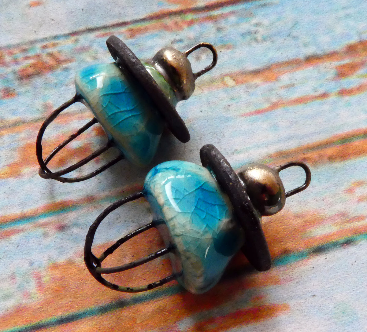 Ceramic Grungy Hoopy Connectors- Taunton Turquoise