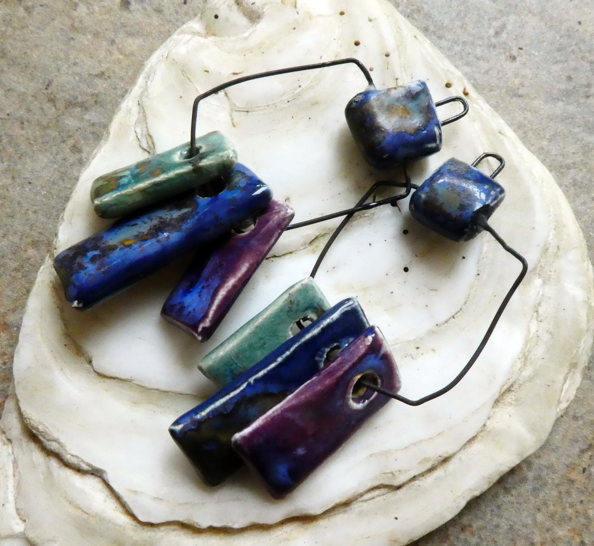 Ceramic Hoopy Shard Cluster Dangles #7