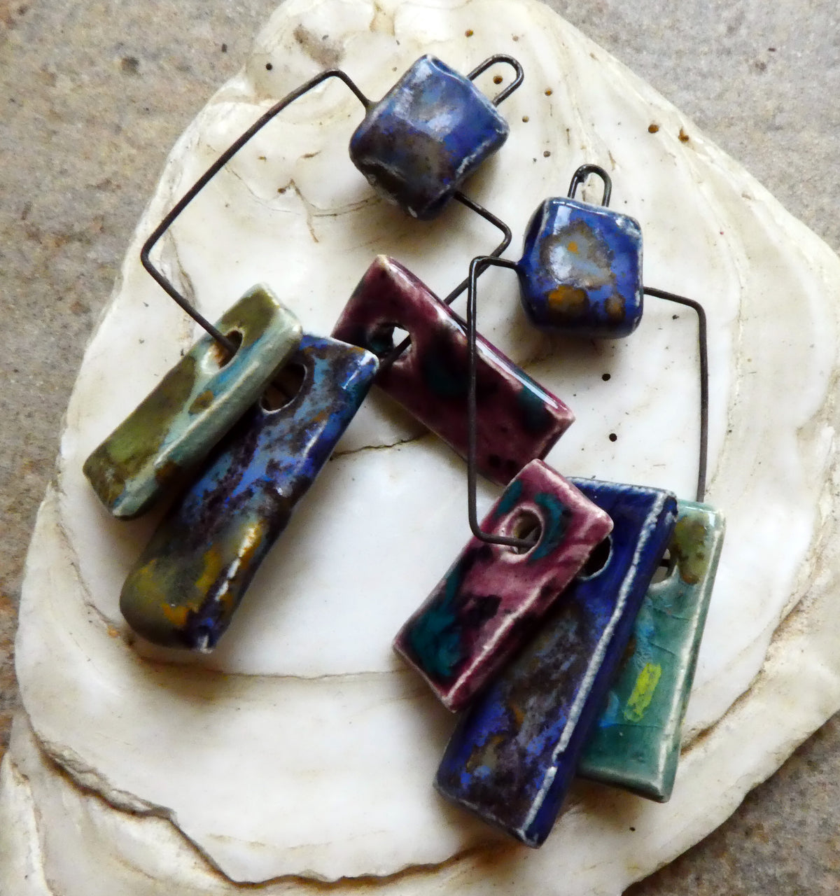 Ceramic Hoopy Shard Cluster Dangles #8