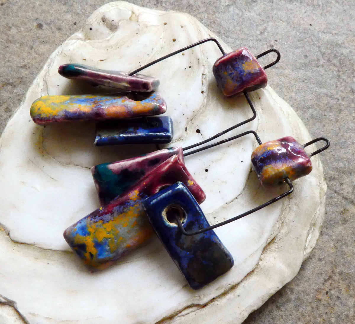 Ceramic Hoopy Shard Cluster Dangles #9