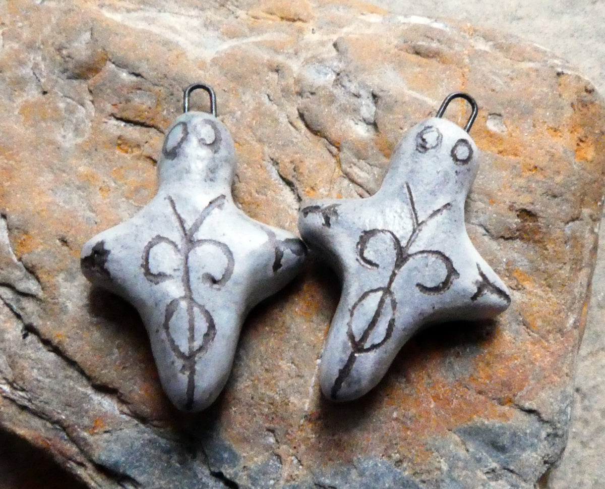 Ceramic Sgraffito Goddess Earring Charms #1