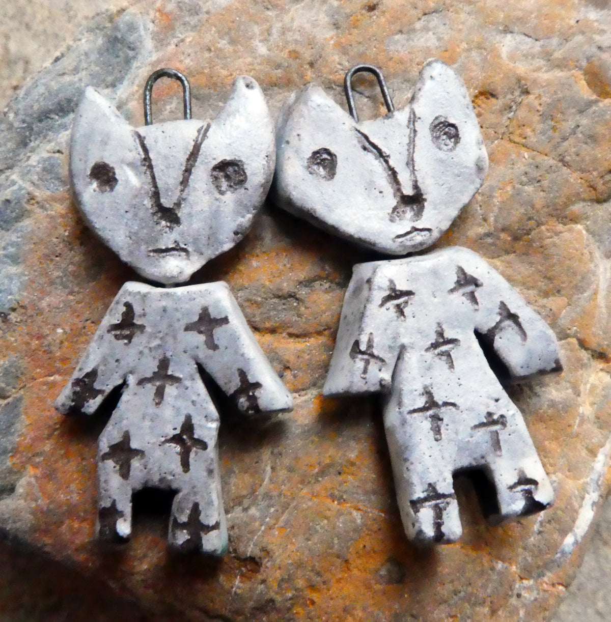 Ceramic Sgraffito Voodoo Amulet Charms #12