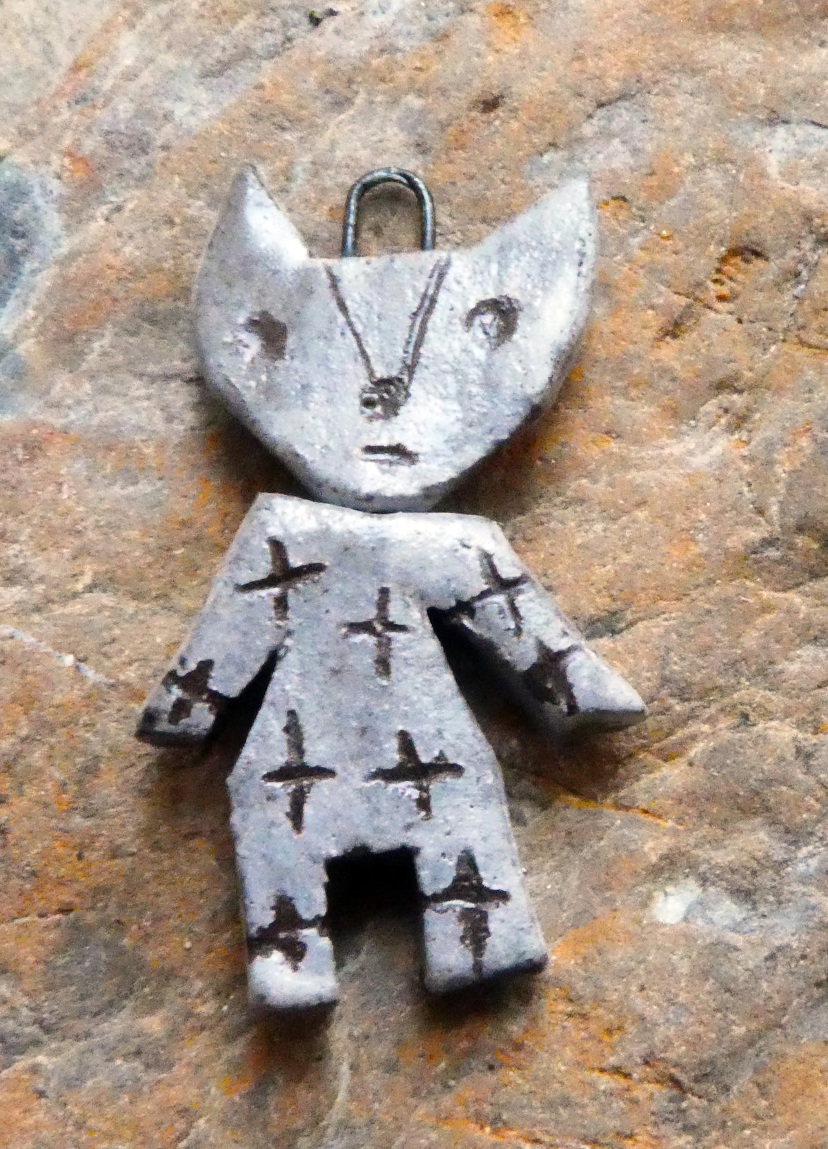 Ceramic Sgraffito Voodoo Amulet Charm #13