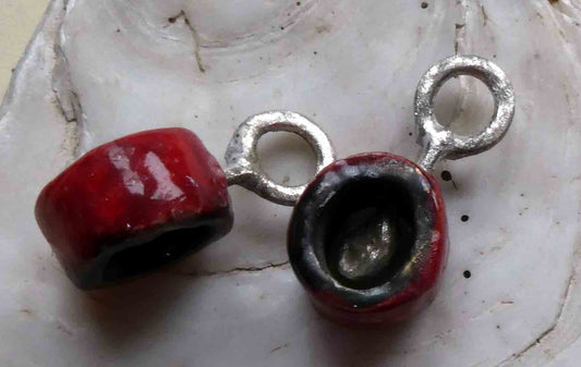 Sterling Silver Droplet Sticks with Ceramic Glazed Hoops - Red