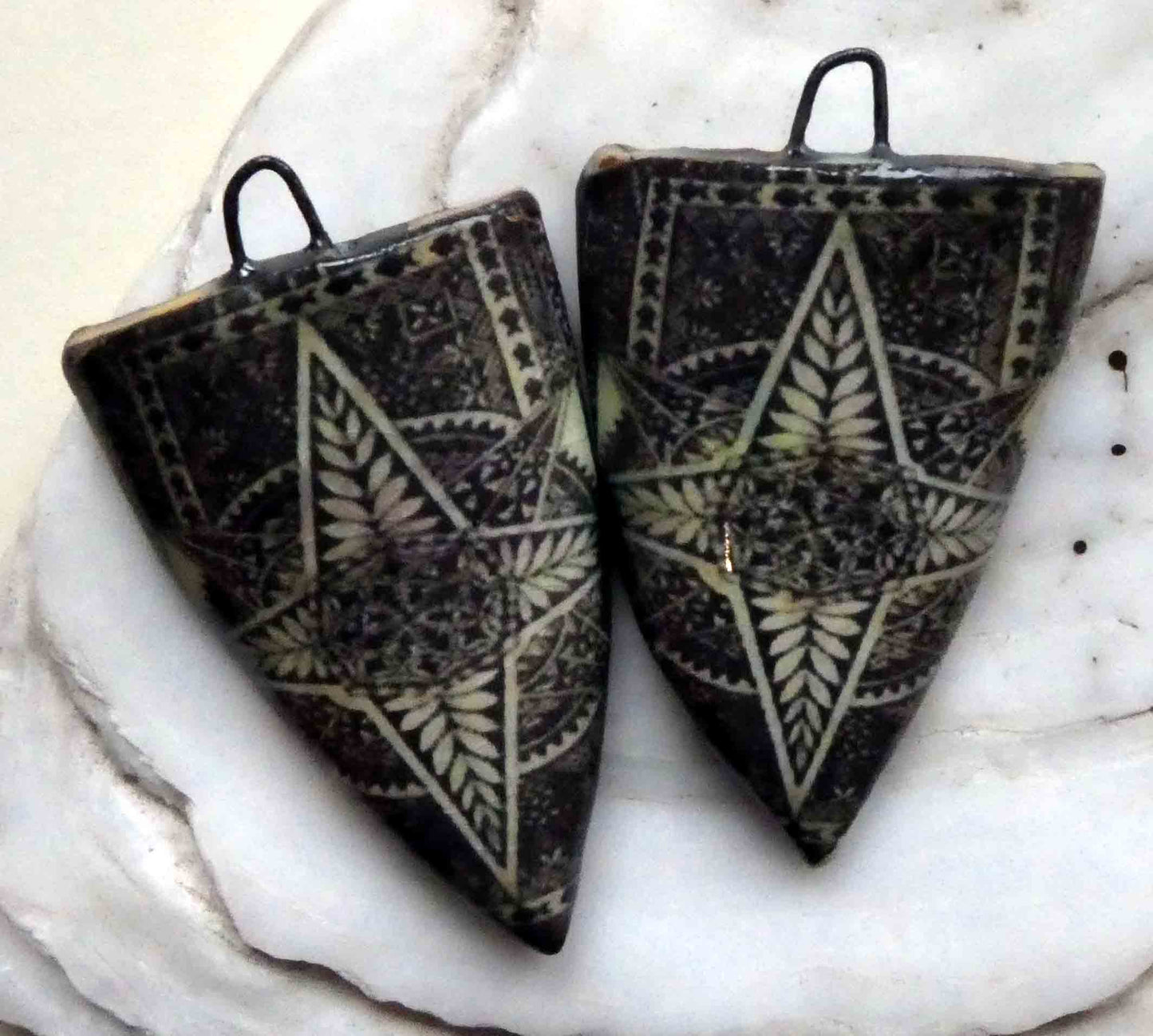 Ceramic Decal Tapa Shield Earring Charms #1