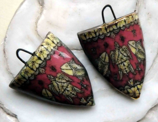 Ceramic Decal Tapa Shield Earring Charms #10