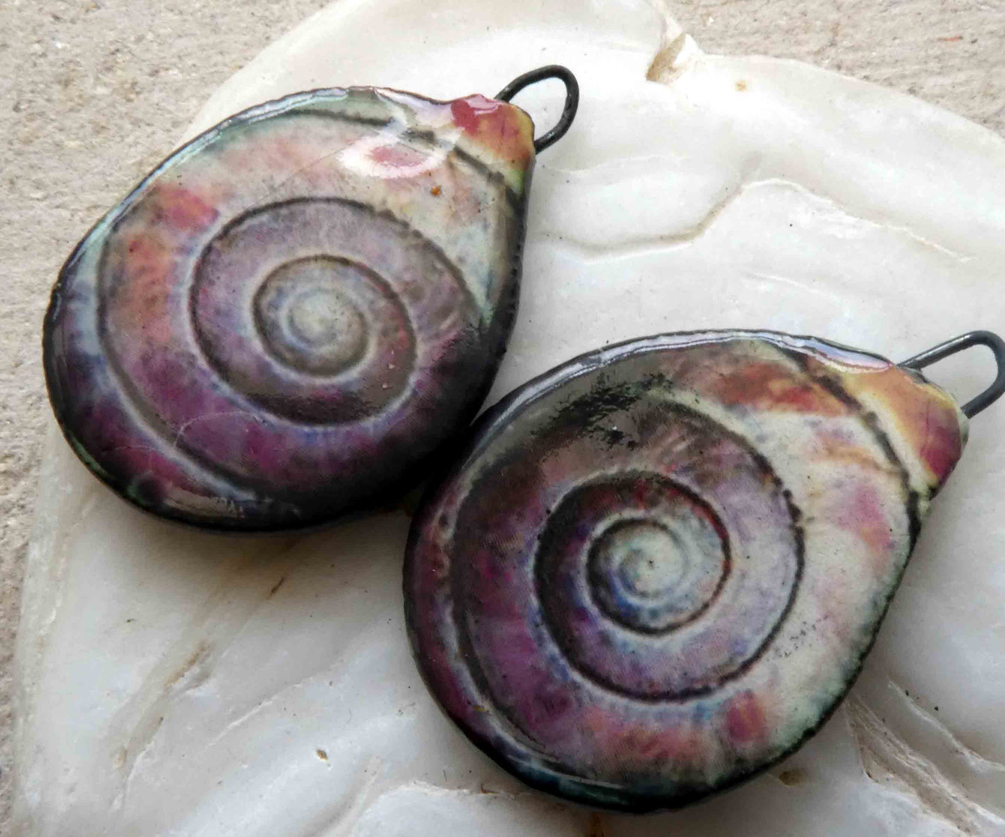 Ceramic Decal Glossy Snail Slice Earring Charms #6