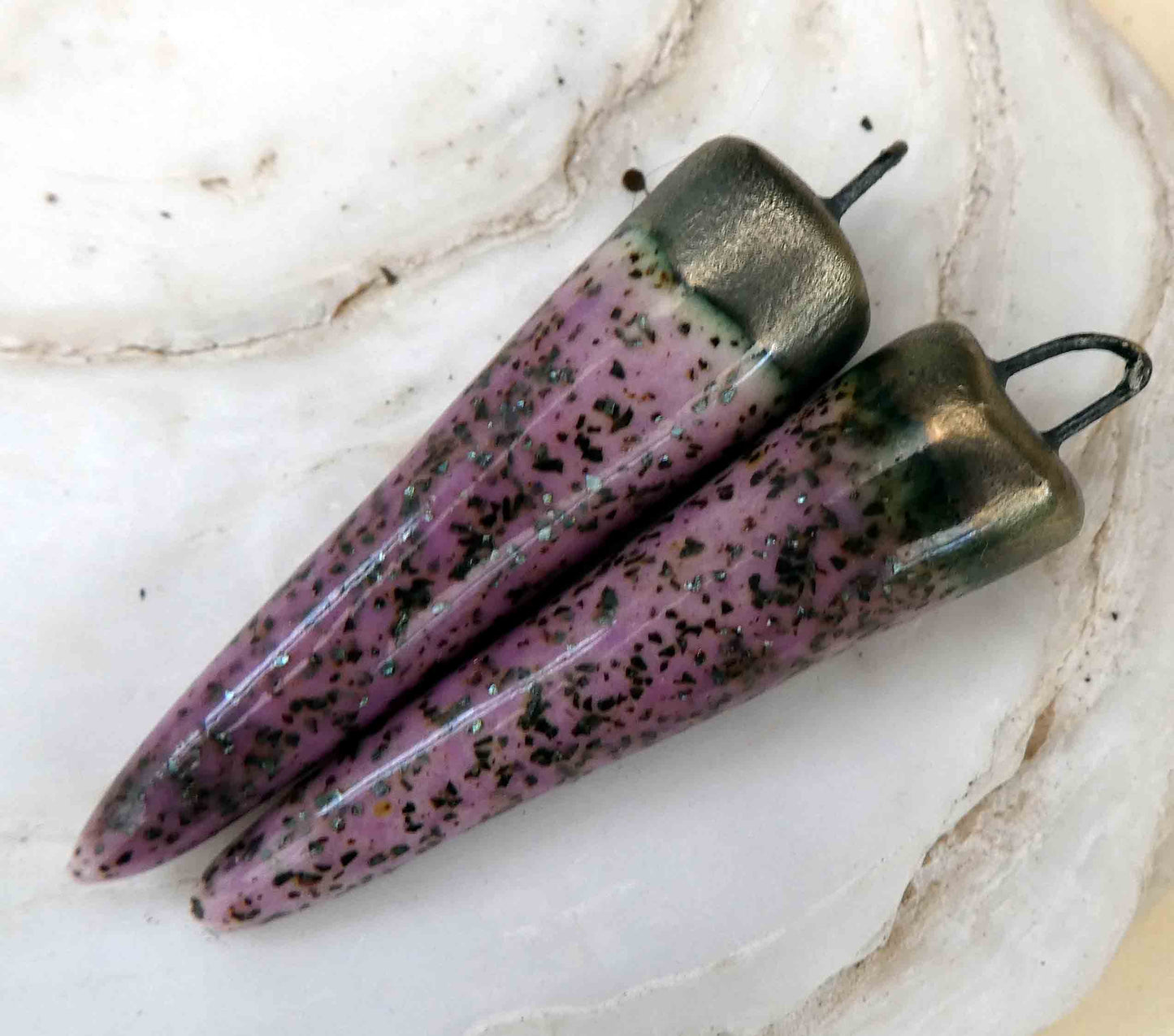 Ceramic Bronzy Spike Earring Charms - Amethyst Shimmer