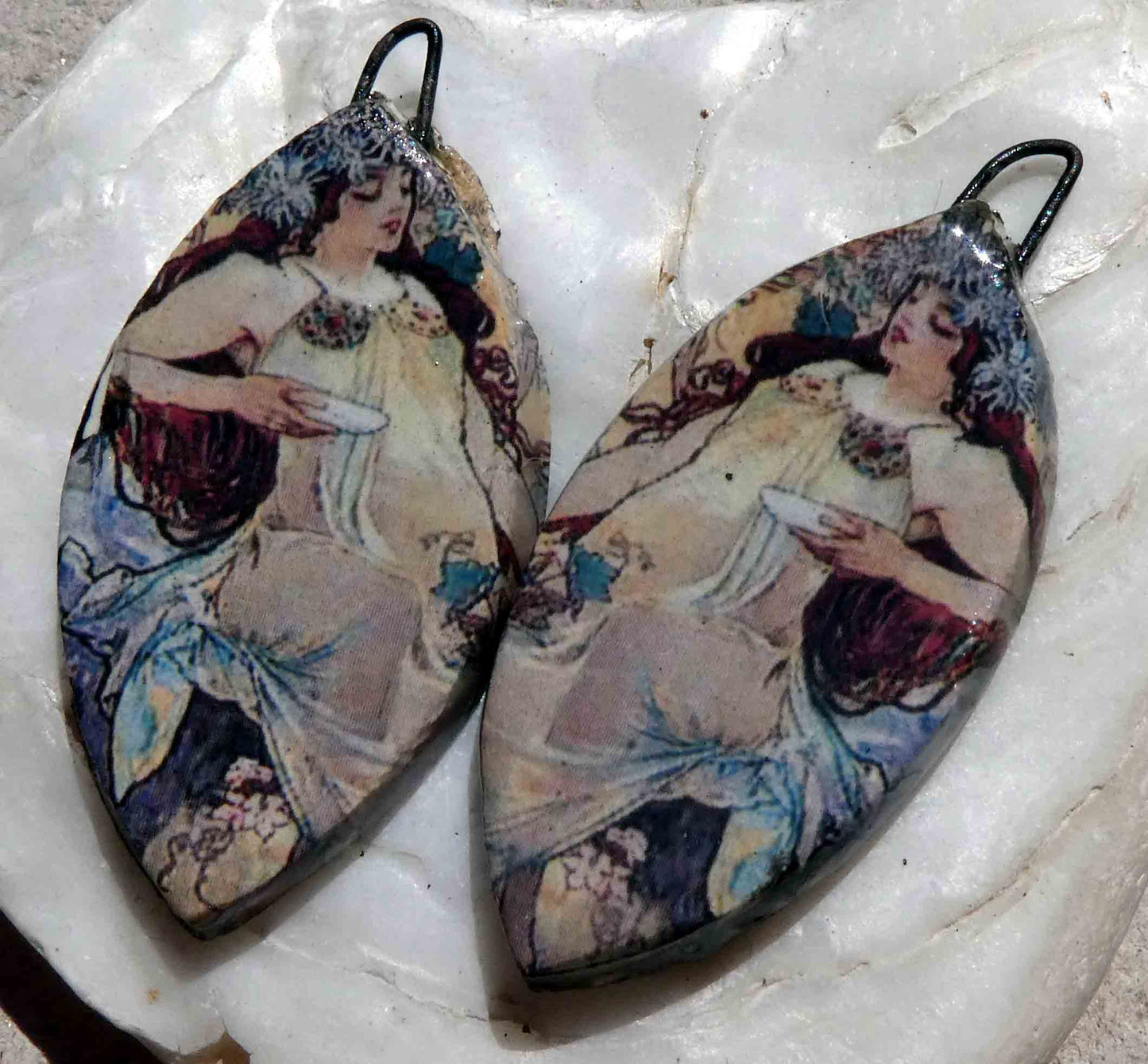 Ceramic Decal Mucha Earring Droppers #24
